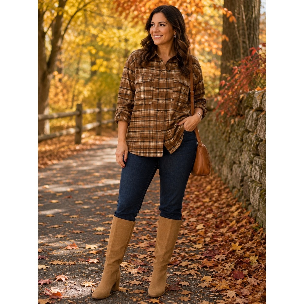 Simply Southern Womens XXL Brown Black Plaid Flannel Button Down Shirt New